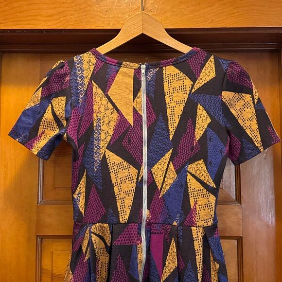 LuLaRoe Gold Black Purple Skater Dress Women’s US Extra Small - Picture 6 of 8